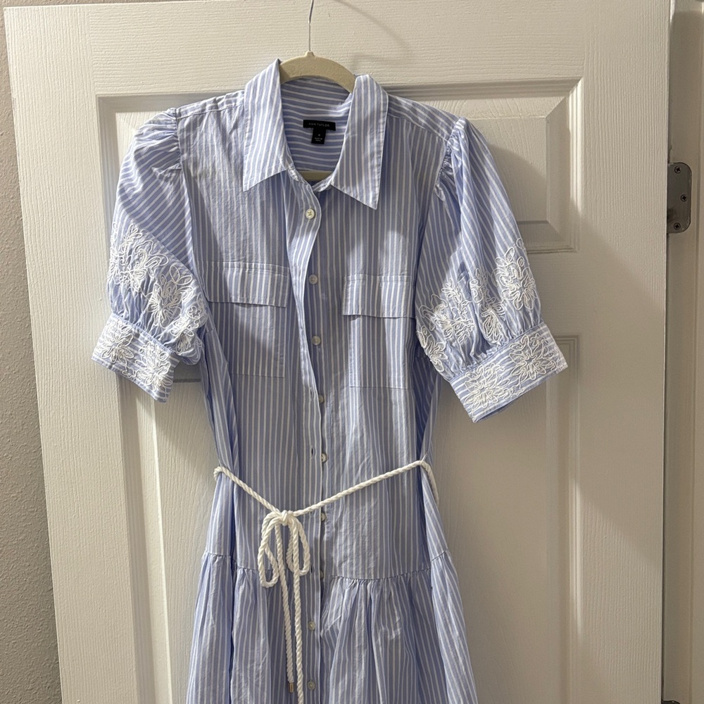 Ann Taylor Blue and White Striped Dress